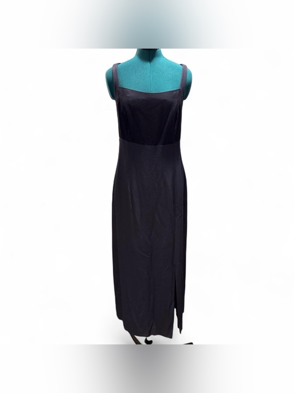CDC Navy Maxi Slip Dress with Square Neckline and Side Slit